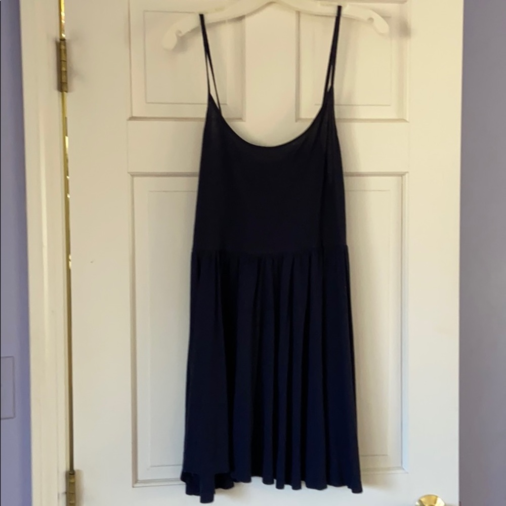 Navy blue spaghetti strap dress.